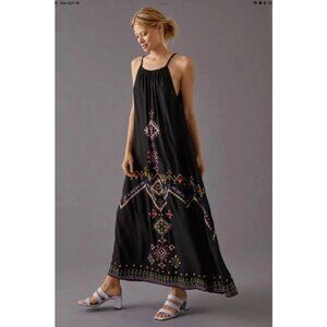 Anthropologie Embroidered Maxi Dress Size Medium Color Black